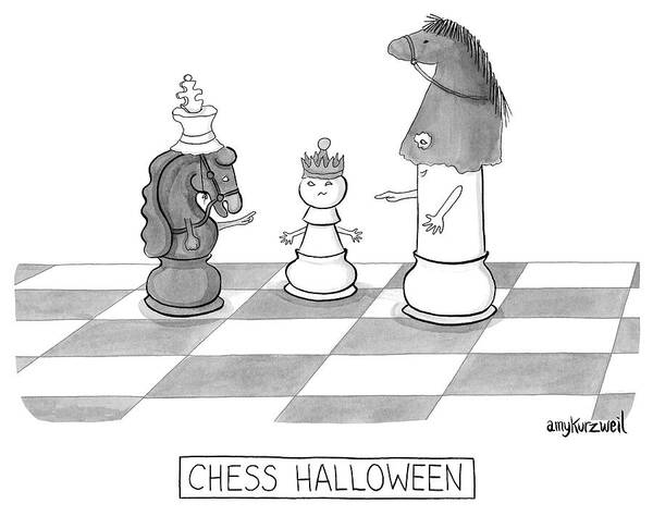 Chess Halloween Art Print featuring the drawing Chess Halloween by Amy Kurzweil