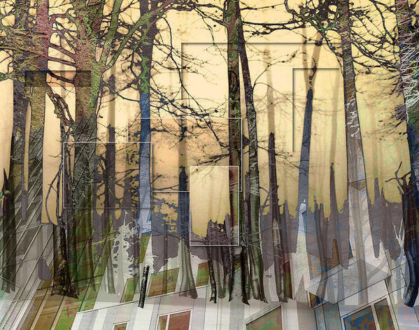 Tower Art Print featuring the mixed media City In Trees by Ruta Naujokiene