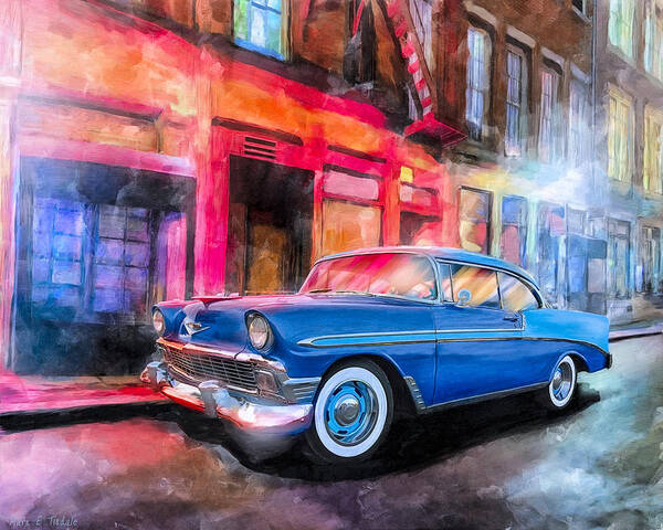56 Art Print featuring the mixed media Classic Nights - 56 Chevy by Mark Tisdale