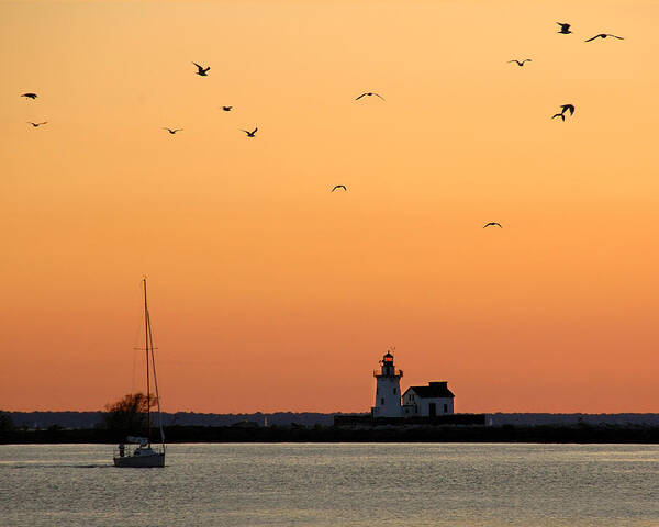 Cleveland Harbor Lighthouse Art Print featuring the photograph Cleveland Harbor Sunset by Jon Holiday