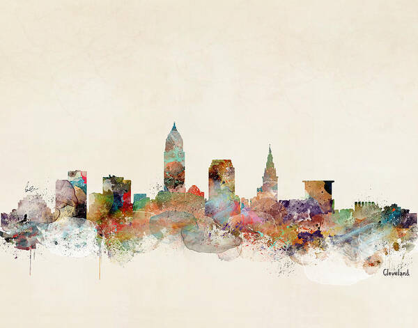 Cleveland City Skyline Art Print featuring the painting Cleveland Ohio Skyline by Bri Buckley