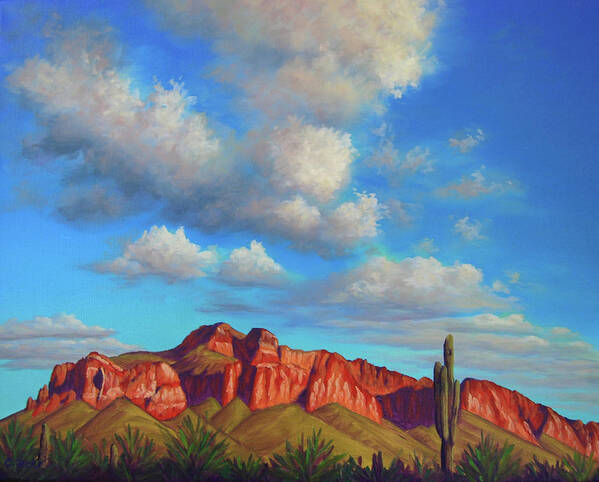 Landscape Art Print featuring the painting Clouds Over Superstitions by Cheryl Fecht