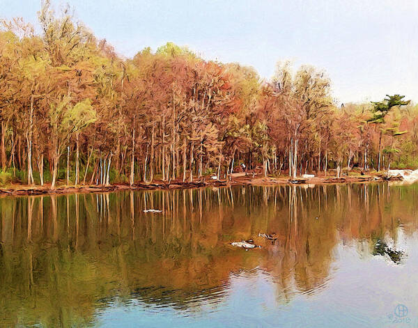 Coe Lake Art Print featuring the digital art Coe Lake at Gloamin' by Gary Olsen-Hasek