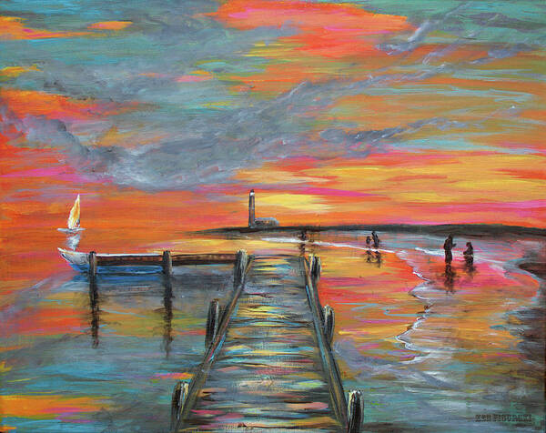 Keys Art Print featuring the painting Colorful Beach Sunet by Ken Figurski