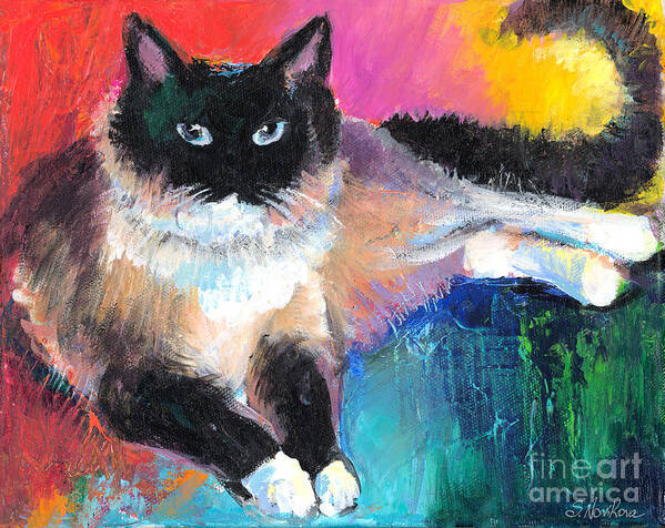 Ragdoll Cat Art Print featuring the painting Colorful Ragdoll Cat painting by Svetlana Novikova