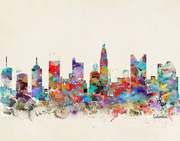 Columbus Ohio Skyline Art Print featuring the painting columbus Ohio skyline by Bri Buckley