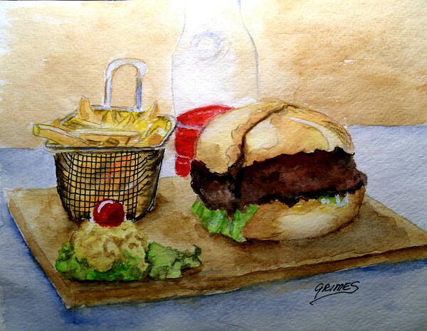 Hamburger Art Print featuring the painting Come and Get It Dinner is Ready by Carol Grimes