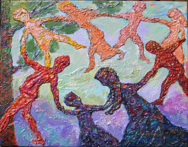 Dancing In The Community Art Print featuring the painting Community Dance by Naomi Gerrard