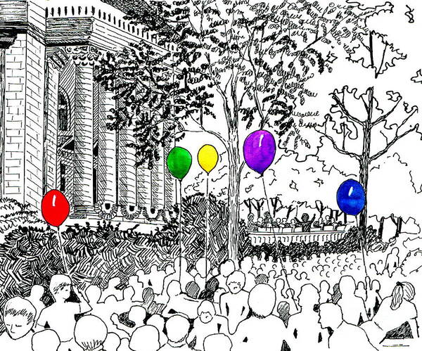 Ink Drawing Art Print featuring the drawing Concert On The Square by Marilyn Smith