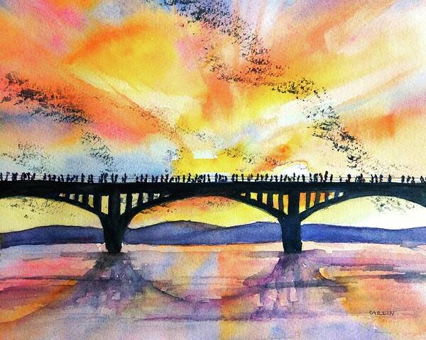 Austin Texas Art Print featuring the painting Congress Bridge Bats Austin Texas by Carlin Blahnik CarlinArtWatercolor