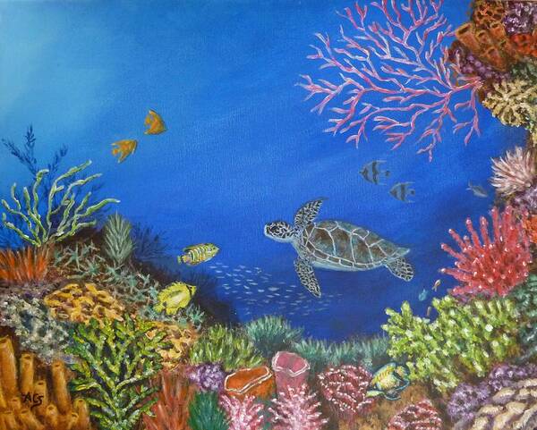 Coral Reef Art Print featuring the painting Coral Reef by Amelie Simmons