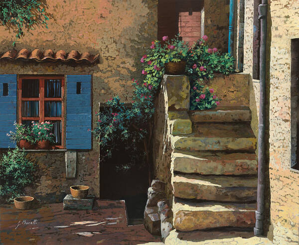 Courtyard Art Print featuring the painting Cortile Interno by Guido Borelli