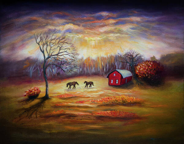 Country Scene Art Print featuring the painting Country scene late fall by Lilia D