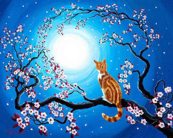 Orange Tabby Art Print featuring the painting Creamsicle Kitten in Blue Moonlight by Laura Iverson
