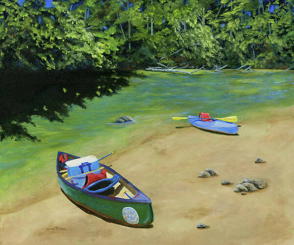 Canoe Art Print featuring the painting Creek Lunch Break by Donna Tucker
