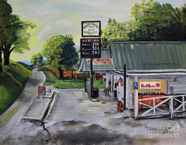 Crossroads Grocery Art Print featuring the painting Crossroads Grocery - Elijay, GA - signed by Jan Dappen