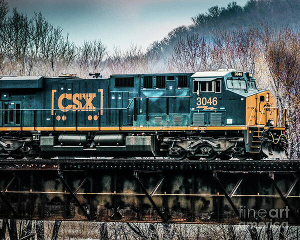 Csx Art Print featuring the photograph CSX GE Engine 3046 on Trestle by Thomas Marchessault