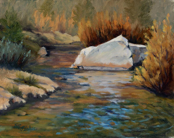 California Landscape Art Print featuring the painting Dance of Light on Bishop Creek by Sandy Fisher