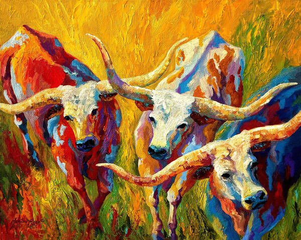 Western Art Print featuring the painting Dance Of The Longhorns by Marion Rose