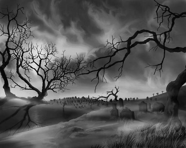 Copyright 2015 By James Hill Gallery Art Print featuring the painting Dark Cemetary by James Hill