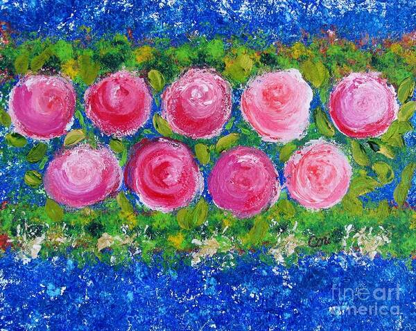 Rose Art Print featuring the painting Deep Pink Flowers by Corinne Carroll