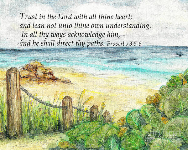 Ocean Art Print featuring the digital art Deerfield Beach Sea Grapes Proverbs 3 by Janis Lee Colon