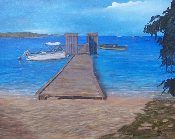 Seascape Art Print featuring the painting Dock on the Beach by Tony Rodriguez