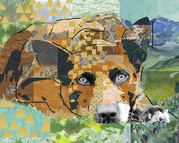 Dog Art Print featuring the mixed media Dog Dreaming Collage by Claudia Schoen
