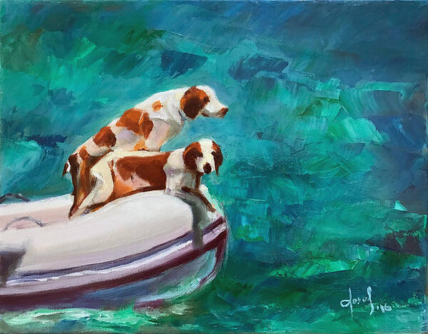 Hope Town Art Print featuring the painting Doggy Boat Ride by Josef Kelly