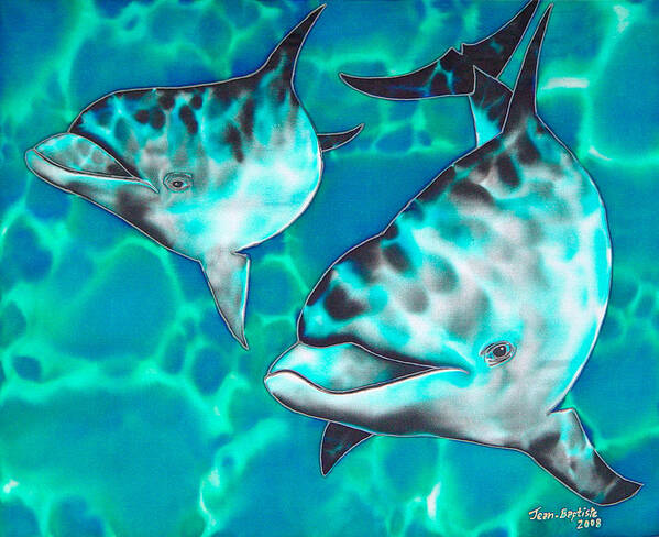 Dolphin Painting Art Print featuring the painting Dolphins of Sanne Bay by Daniel Jean-Baptiste