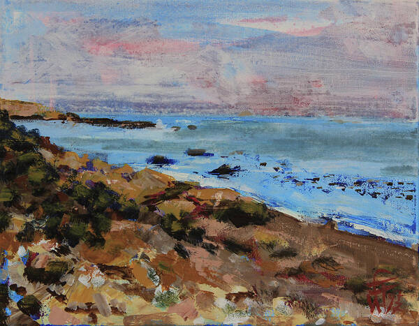 California Central Coast Art Print featuring the painting Early morning low tide by Walter Fahmy