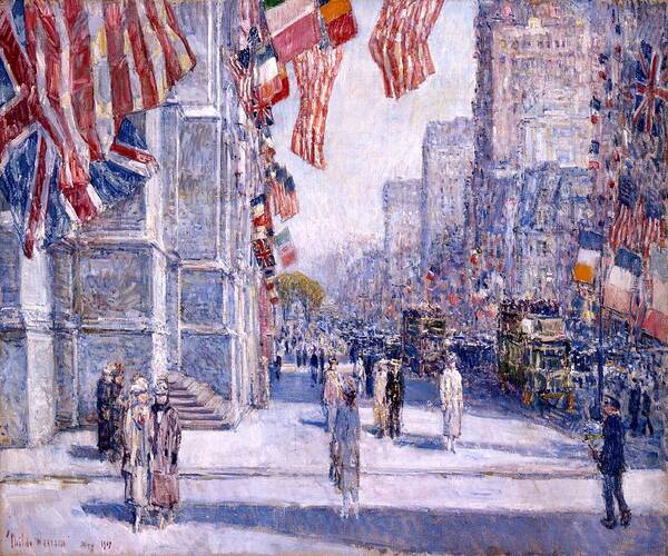 Childe Hassam Art Print featuring the painting Early Morning on the Avenue in May 1917 - 1917 by Eric Glaser