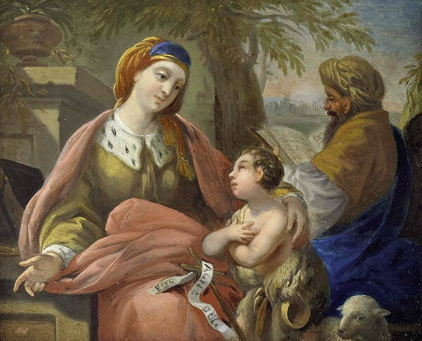 French Artist Art Print featuring the painting Elizabeth and John with Zacharias by Louis-Jean-Francois Lagrenee