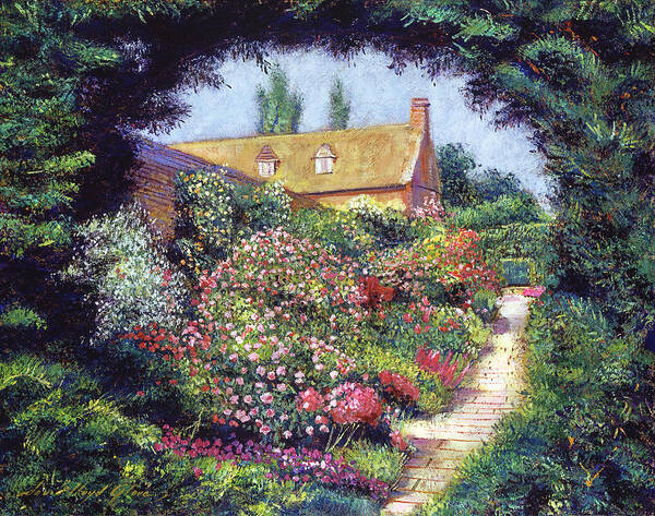 Gardens Art Print featuring the painting English Garden Stroll by David Lloyd Glover