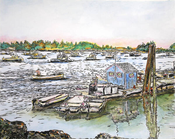 Carver's Harbor Art Print featuring the drawing Entering Vinal Haven, Maine by Michele A Loftus