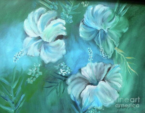 White Hibiscus Print Art Print featuring the painting Escape To Serenity by Jenny Lee