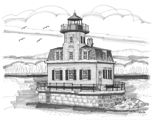 Landscape Art Print featuring the drawing Esopus Meadows Lighthouse by Richard Wambach