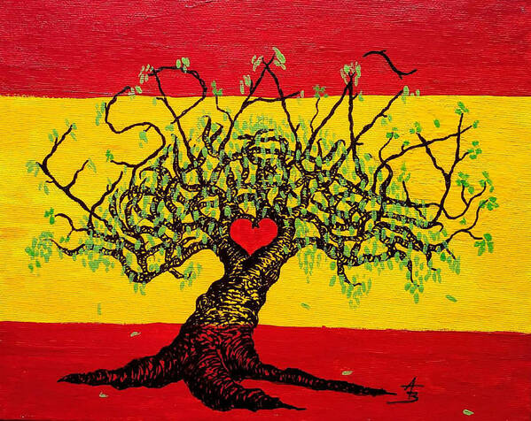 Espana Art Print featuring the drawing Espana Love Tree by Aaron Bombalicki