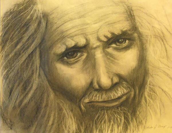 Charcoal Portrait Art Print featuring the drawing Expression Of An Elder by Linda Nielsen