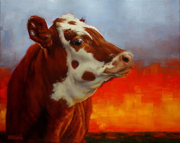Cattle Paintings Art Print featuring the painting Eye Of The Firestorm by Margaret Stockdale