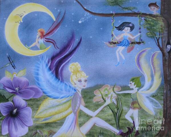 Fairies Art Print featuring the painting Fairy Play by RJ McNall