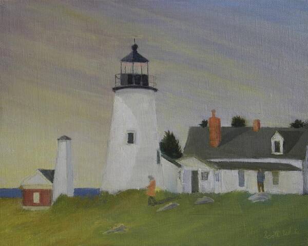Lighthouse Ocean Pemaquid Fall Sky Sea Trees Art Print featuring the painting Fall Is Coming by Scott W White