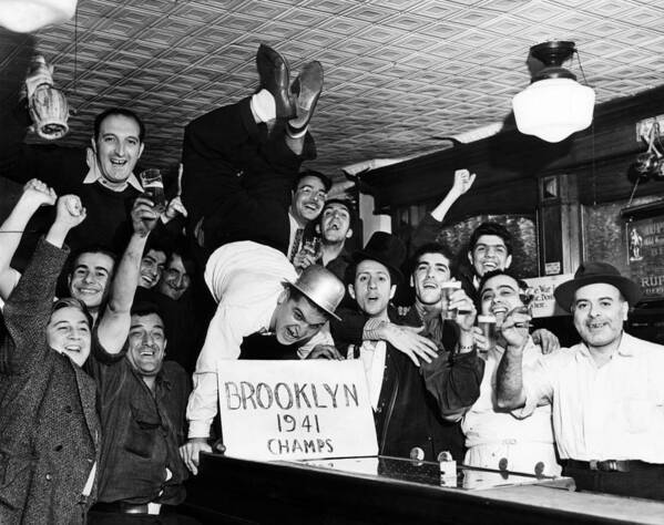 1940s Candid Art Print featuring the photograph Fans Cheer A Brooklyn Dodgers Pennant by Everett