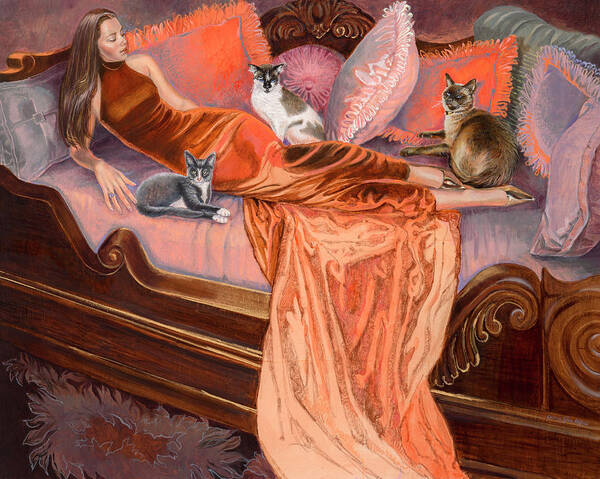 Fashion Illustration Art Print featuring the painting Feline Fashion Harem by Barbara Tyler Ahlfield