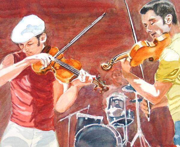 Musicians Art Print featuring the painting Fiddles by Karen Ilari