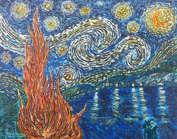 Fiery Night Art Print featuring the painting Fiery Night by Amelie Simmons