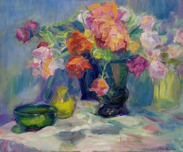 Flowers Art Print featuring the painting Fiesta of Flowers - Vibrant Original Impressionist Oil Painting by Quin Sweetman