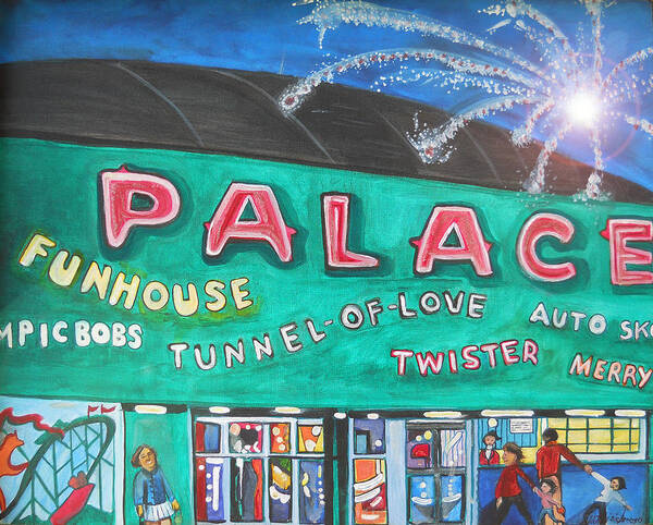 Asbury Park Art Art Print featuring the painting Fireworks at the Palace by Patricia Arroyo