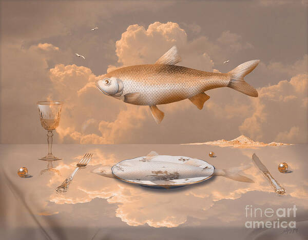 Fish Art Print featuring the digital art Fish Diner by Alexa Szlavics