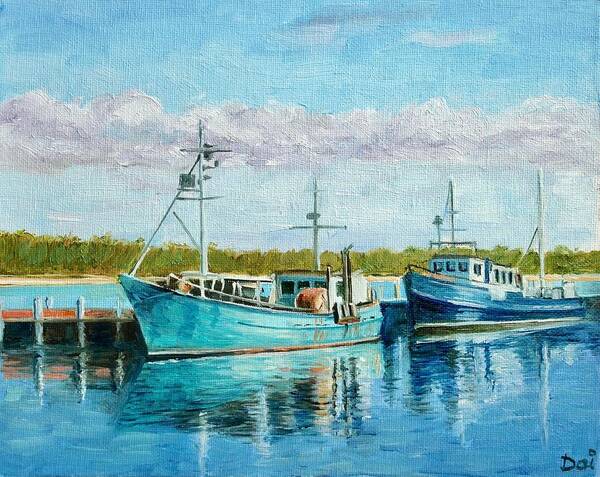 Fishing Art Print featuring the painting Fishing Boats in Lakes Entrance by Dai Wynn